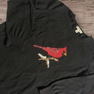 Westport Black Crewneck Festive Sweater with Sequined Cardinal